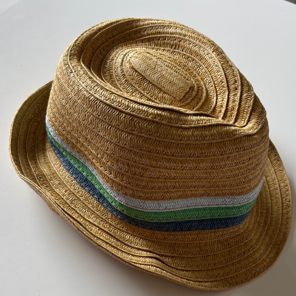 Target Kids Straw Fedora Hat in Tan with Blue, Green and White Stripes